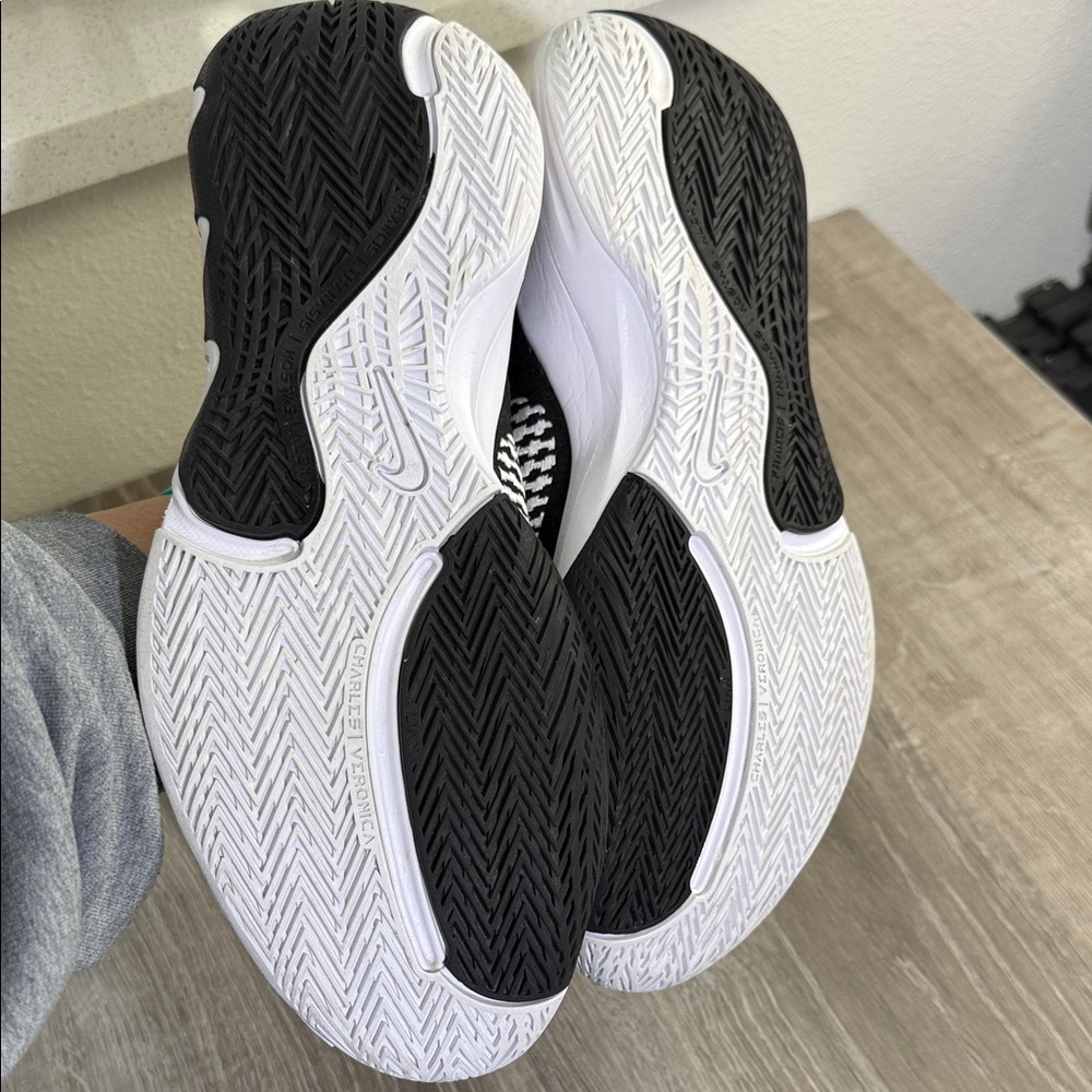 Nike Black & White Athletic Sneakers with Neon Green Swoosh - Picture 5 of 7